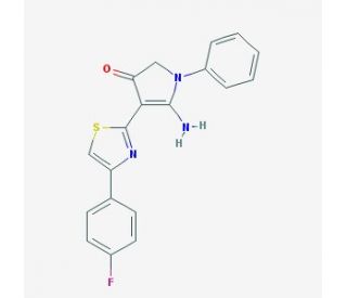 5-Amino-4-[4-(4-fluoro-phenyl)-thiazol-2-yl]-1-phenyl-1,2-dihydro-pyrrol-3-one - chemical structure image