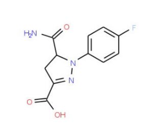 5-(aminocarbonyl)-1-(4-fluorophenyl)-4,5-dihydro-1H-pyrazole-3-carboxylic acid - chemical structure image