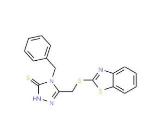 5-(Benzothiazol-2-ylsulfanylmethyl)-4-benzyl-4H-[1,2,4]triazole-3-thiol - chemical structure image