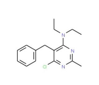 (5-Benzyl-6-chloro-2-methyl-pyrimidin-4-yl)-diethyl-amine (CAS 500156-07-0) - chemical structure image
