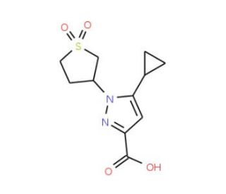 5-Cyclopropyl-1-(1,1-dioxo-tetrahydro-1lambda*6*-thiophen-3-yl)-1H-pyrazole-3-carboxylic acid - chemical structure image