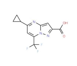5-Cyclopropyl-7-trifluoromethyl-pyrazolo[1,5-a]-pyrimidine-2-carboxylic acid (CAS 436088-48-1) - chemical structure image