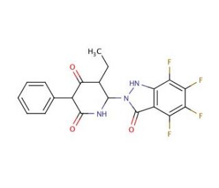 5-Ethyl-3-phenyl-6-(4,5,6,7-tetrafluoro-3-oxo-1,3-dihydro-indazol-2-yl)-piperidine-2,4-dione - chemical structure image