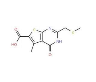 5-methyl-2-[(methylthio)methyl]-4-oxo-3,4-dihydrothieno[2,3-d]pyrimidine-6-carboxylic acid - chemical structure image