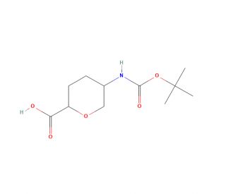 5-((tert-Butoxycarbonyl)amino)tetrahydro-2H-pyran-2-carboxylic Acid (CAS 1408074-42-9) - chemical structure image