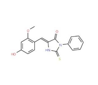 (5E)-5-(4-Hydroxy-2-methoxybenzylidene)-2-mercapto-3-phenyl-3,5-dihydro-4H-imidazol-4-one - chemical structure image