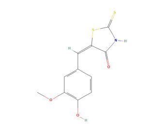 (5E)-5-(4-hydroxy-3-methoxybenzylidene)-2-mercapto-1,3-thiazol-4(5H)-one (CAS 5447-37-0) - chemical structure image