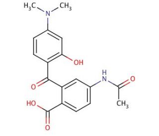 5&prime;-Acetamido-2&prime;-carboxy-4-dimethylamino-2-hydroxybenzophenone (CAS 166442-37-1) - chemical structure image