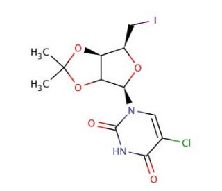 5&prime;-Deoxy-5&prime;-iodo-2&prime;,3&prime;-O-isopropylidene-5-chlorouridine (CAS 94048-47-2) - chemical structure image