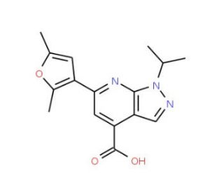 6-(2,5-dimethyl-3-furyl)-1-isopropyl-1H-pyrazolo[3,4-b]pyridine-4-carboxylic acid - chemical structure image