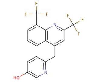 6-(2,8-Bis-trifluoromethyl-quinolin-4-ylmethyl)-pyridin-3-ol (CAS 955315-33-0) - chemical structure image