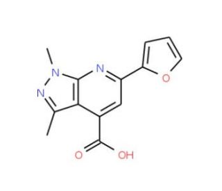 6-(2-furyl)-1,3-dimethyl-1H-pyrazolo[3,4-b]pyridine-4-carboxylic acid (CAS 893645-73-3) - chemical structure image