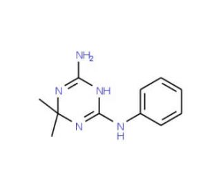 6,6-dimethyl-N~2~-phenyl-1,6-dihydro-1,3,5-triazine-2,4-diamine (CAS 5405-66-3) - chemical structure image