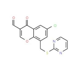 6-Chloro-4-oxo-8-(pyrimidin-2-ylsulfanylmethyl)-4H-chromene-3-carbaldehyde - chemical structure image