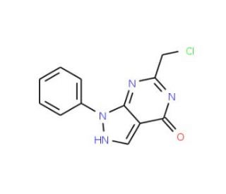 6-(chloromethyl)-1-phenyl-1H,4H,5H-pyrazolo[3,4-d]pyrimidin-4-one (CAS 871478-89-6) - chemical structure image