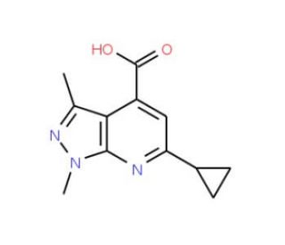 6-cyclopropyl-1,3-dimethyl-1H-pyrazolo[3,4-b]pyridine-4-carboxylic acid (CAS 886503-63-5) - chemical structure image