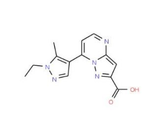 7-(1-Ethyl-5-methyl-1H-pyrazol-4-yl)-pyrazolo-[1,5-a]pyrimidine-2-carboxylic acid - chemical structure image