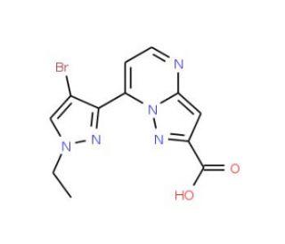 7-(4-Bromo-1-ethyl-1H-pyrazol-3-yl)-pyrazolo[1,5-a]pyrimidine-2-carboxylic acid - chemical structure image