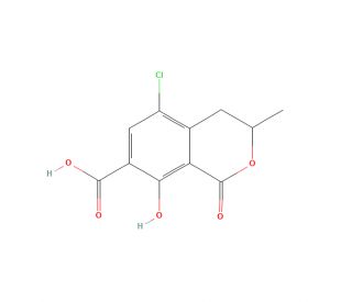 7-Carboxy-5-chloro-8-hydroxy-3,4-dihydro-3-methylisocoumarin (CAS 16281-39-3) - chemical structure image
