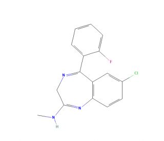 7-Chloro-5-(2-fluorophenyl)-2-methylamino-3H-1,4-benzodiazepine (CAS 59467-61-7) - chemical structure image