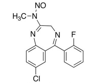 7-Chloro-5-(2-fluorophenyl)-2-(N-nitrosomethylamino)-3H-1,4-benzodiazepine (CAS 59467-62-8) - chemical structure image
