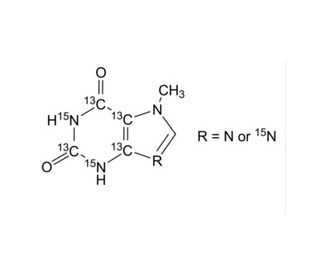 7-Methylxanthine-2,4,5,6-13C4, 1,3,9-15N2 (with variable 15N labeling at N9) - chemical structure image