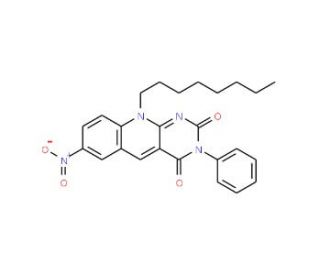 7-nitro-10-octyl-3-phenyl-pyrimido[4,5-b]quinoline-2,4(3H,10H)-dione (CAS 137346-42-0) - chemical structure image