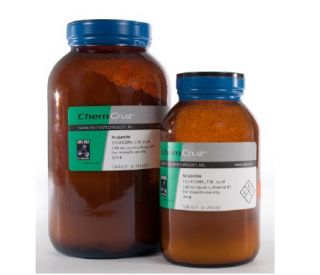 ChemCruz&reg; Acrylamide powder displayed in amber glass bottles with screw caps, ensuring product integrity and safety. Avail 