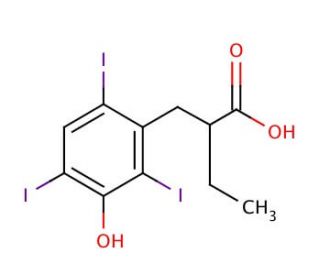 &alpha;-Ethyl-3-hydroxy-2,4,6-triiodohydrocinnamic acid (CAS 96-84-4) - chemical structure image