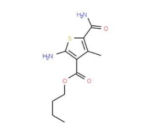 Butyl 2-amino-5-(aminocarbonyl)-4-methylthiophene-3-carboxylate - chemical structure image