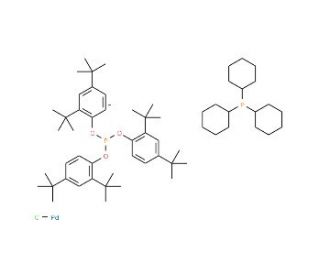 Chloro(&eta;2-P,C-tris(2,4-di-tert-butylphenyl)phosphite)(tricyclohexylphosphine)palladium(II) (CAS 502964-53-6) - chemical struc
