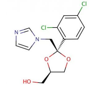 cis-2-(2,4-Dichlorophenyl)-2-(1H-imidazol-1-ylmethyl)-1,3-dioxolane-4-methanol (CAS 61397-58-8) - chemical structure image