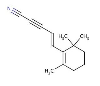 (E)-5-(2,6,6-Trimethyl-1-cyclohexen-1-yl)-pent-4-en-2-ynenitrile (CAS 173214-57-8) - chemical structure image