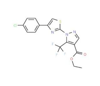 Ethyl 1-[4-(4-chlorophenyl)-1,3-thiazol-2-yl]-5-(trifluoromethyl)-1H-pyrazole-4-carboxylate (CAS 159885-63-9) - chemical stru