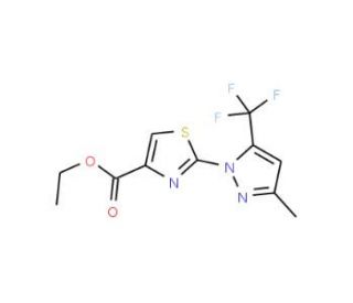Ethyl 2-[3-methyl-5-(trifluoromethyl)-1H-pyrazol-1-yl]-1,3-thiazole-4-carboxylate - chemical structure image