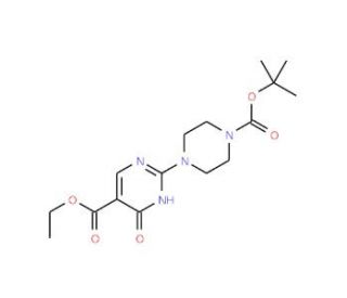 Ethyl 2-(4-(t-BOC)piperazin-1-yl)-4-hydroxypyrimidine-5-carboxylate (CAS 1065074-31-8) - chemical structure image