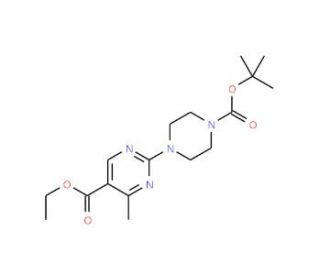 Ethyl 2-(4-(tert-butoxycarbonyl)piperazin-1-yl)-4-methylpyrimidine-5-carboxylate (CAS 1150163-72-6) - chemical structure imag