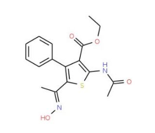 ethyl 2-(acetylamino)-5-[(1E)-N-hydroxyethanimidoyl]-4-phenylthiophene-3-carboxylate - chemical structure image
