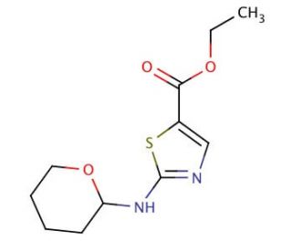Ethyl 2-(tetrahydro-2H-pyran-2-ylamino)-1,3-thiazole-5-carboxylate (CAS 1029088-17-2) - chemical structure image