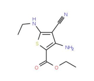 ethyl 3-amino-4-cyano-5-(ethylamino)thiophene-2-carboxylate - chemical structure image