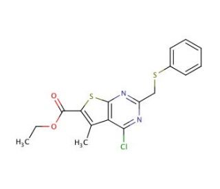 ethyl 4-chloro-5-methyl-2-[(phenylthio)methyl]thieno[2,3-d]pyrimidine-6-carboxylate - chemical structure image