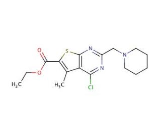 ethyl 4-chloro-5-methyl-2-(piperidin-1-ylmethyl)thieno[2,3-d]pyrimidine-6-carboxylate - chemical structure image