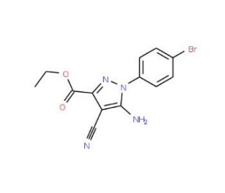 Ethyl 5-amino-1-(4-bromophenyl)-4-cyanopyrazole-3-carboxylate (CAS 96723-27-2) - chemical structure image
