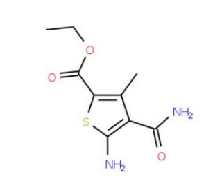 ethyl 5-amino-4-(aminocarbonyl)-3-methylthiophene-2-carboxylate - chemical structure image
