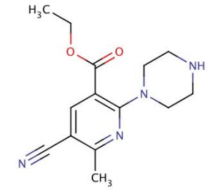 Ethyl 5-cyano-6-methyl-2-(piperazin-1-yl)nicotinate (CAS 402479-97-4) - chemical structure image