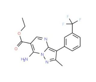 Ethyl 7-amino-2-methyl-3-[3-(trifluoromethyl)-phenyl]pyrazolo[1,5-a]pyrimidine-6-carboxylate (CAS 886762-57-8) - chemical str