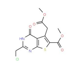 methyl 2-(chloromethyl)-5-(2-methoxy-2-oxoethyl)-4-oxo-3,4-dihydrothieno[2,3-d]pyrimidine-6-carboxylate - chemical structure