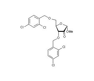 Methyl 3,5-di-O-(2,4-dichlorobenzyl)-2-keto-a-D-ribofuranoside (CAS 443642-30-6) - chemical structure image