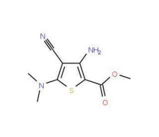 Methyl 3-amino-4-cyano-5-(dimethylamino)thiophene-2-carboxylate (CAS 175202-32-1) - chemical structure image