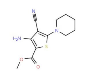 Methyl 3-amino-4-cyano-5-(piperidin-1-yl)thiophene-2-carboxylate (CAS 499771-09-4) - chemical structure image